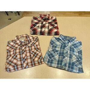 Wrangler Western Pearl Snap Shirt Men Size 3XL Blue Plaid Long Sleeve Rodeo VTG